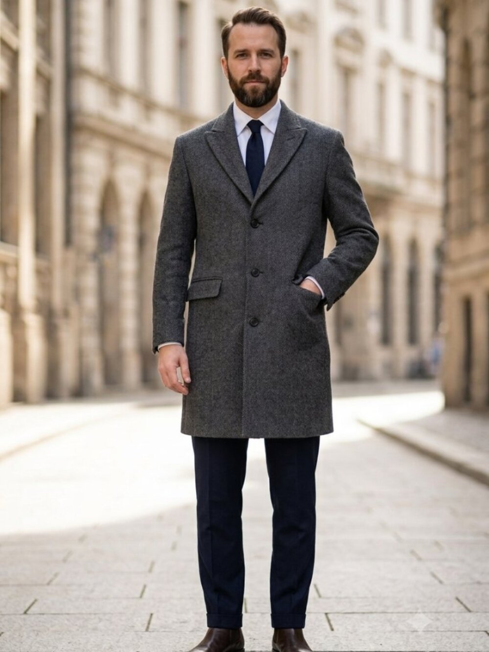 Bonobos Italian Wool Overcoat Charcoal Herringbone Slim Fit 42R